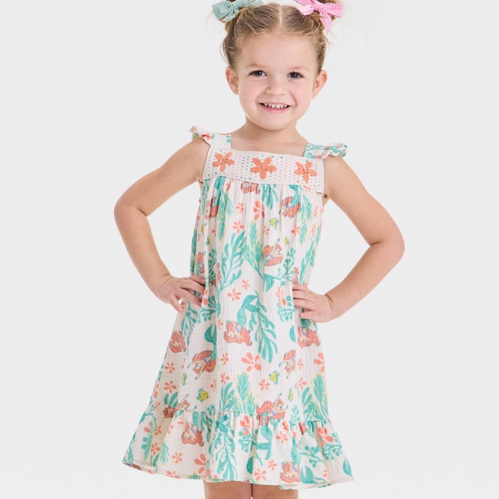 Toddler Girls' Disney Ariel The Little Mermaid Printed Woven Gauze Dress